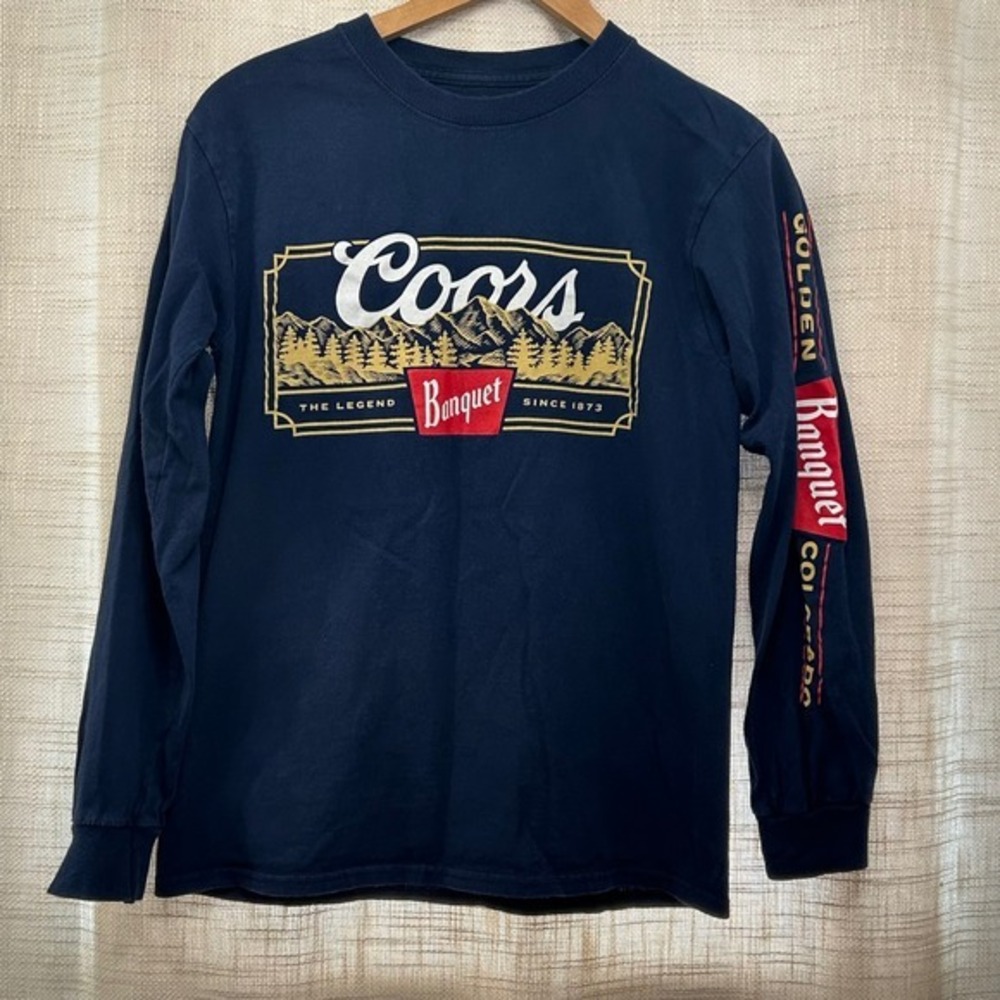 Beer City Coors Mens S Banquet Legend Beer Sleeve Print Long Sleeve Shirt Navy